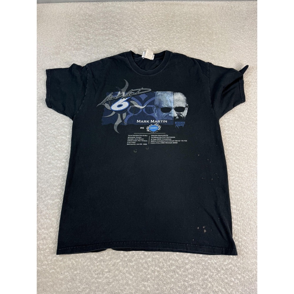 Vintage Mark Martin NASCAR Shirt Mens‎ Large Black Team Caliber Graphic Tee